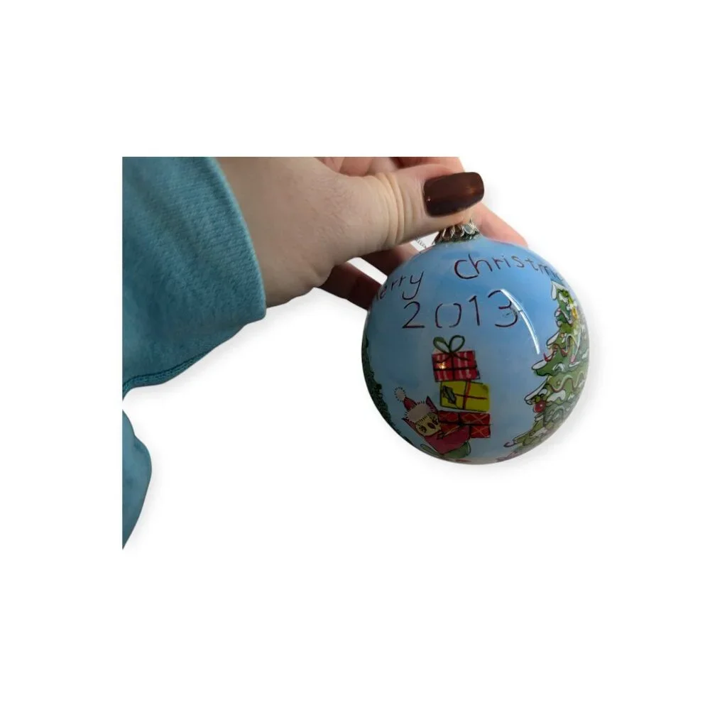 Pier One Li Bien Round Globe Christmas Ornament with Green Velvet Box 4